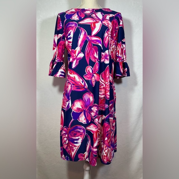 Aryeh Dresses & Skirts - Aryeh NWT Elena Dress Women’s Size Large Ruffle Sleeve Vibrant Navy/Pink/Purple